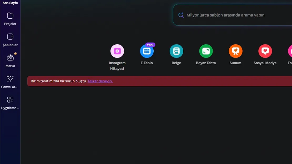 Canva Çöktü Mü? ''Bizim Tarafımızda Bir Sorun Oluştu'' Tasarımlara ve Dosyalara Ulaşılamıyor