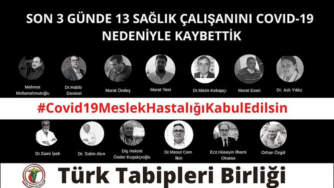 TTB: Covid-19 sebebiyle son 3 günde 13 sağlık çalışanı vefat etti