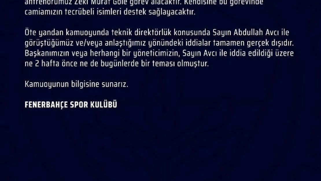 Fenerbahçe'den, Abdullah Avcı Açıklaması