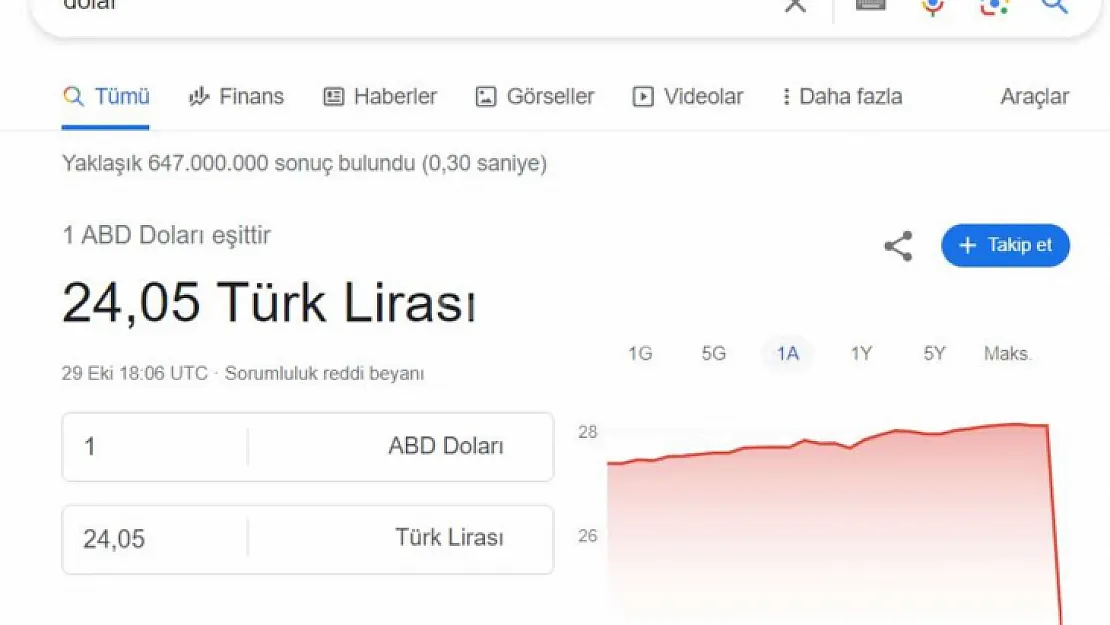 Google'da dolar 'güncellemesi': Dolar 24 TL'ye düştü