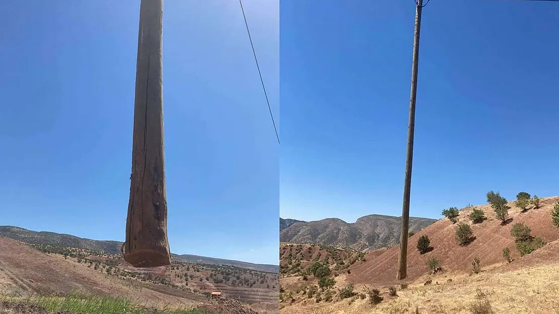 Siirt'te havada asılı kalan telefon direği görenleri gülümsetiyor