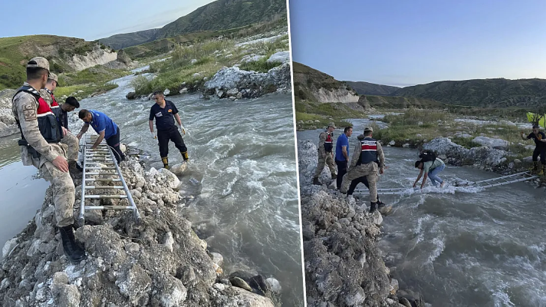 Siirt Başur Çayı'nda Mahsur Kalan 2 Kişi Ekiplerin İtfaiye Merdivenini Köprü Yapmasıyla Kurtarıldı