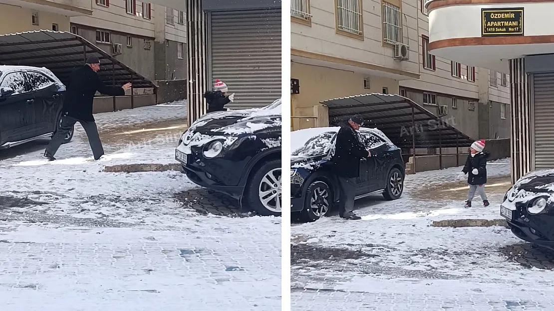 Siirt'te Dede ile Torunun Kar Topu Eğlencesi Renkli Görüntüler Ortaya Çıkardı