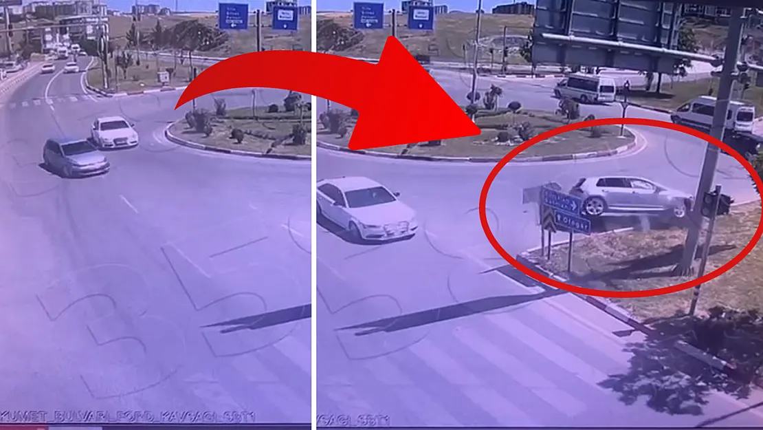 Siirt'te Dönel Kavşakta Kaza: Araba Orta Refüje Çıktı