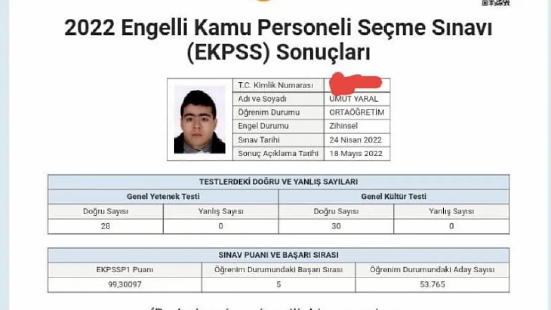 Siirt'te Engelli Öğrenci EKPSS'de Türkiye 5'incisi Oldu!