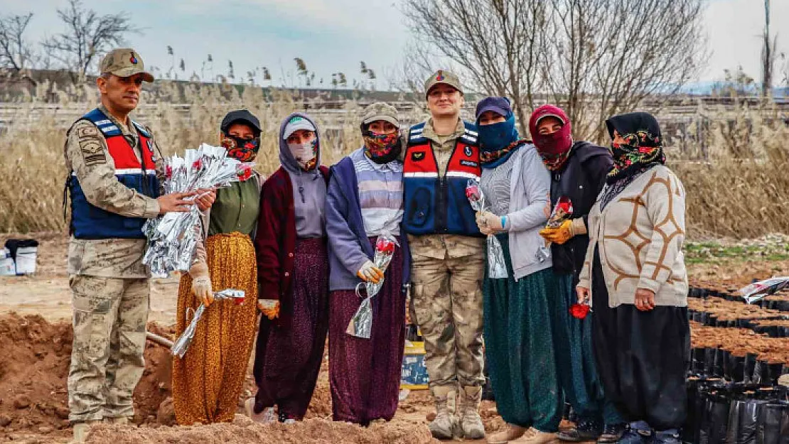 Siirt'te jandarma kadınlara karanfil dağıtarak günlerini kutladı