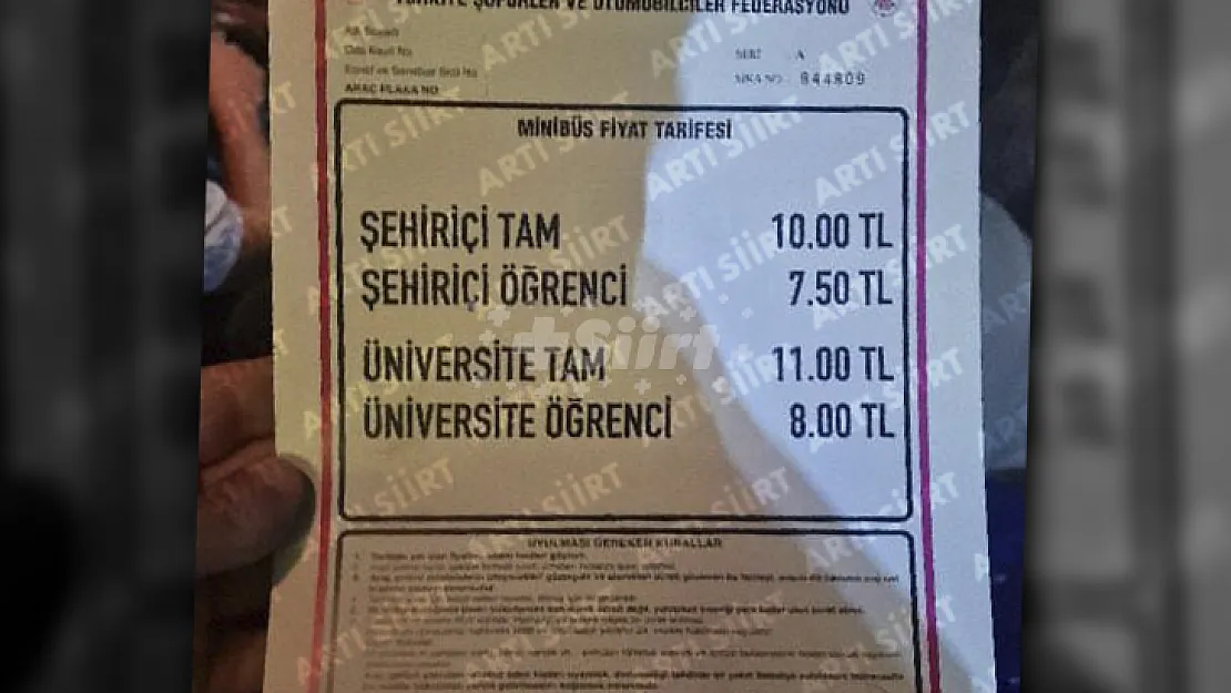 Siirt'te Şehiriçi Minibüs Fiyatlarına Dev Zam! İşte Şehirci ve Üniversite Minibüs Ücretleri...