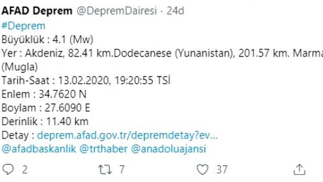 Akdeniz ve Elazığ'da Deprem