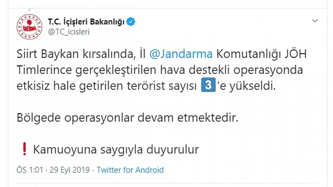 Baykan'da 3 terörist etkisiz hale getirildi