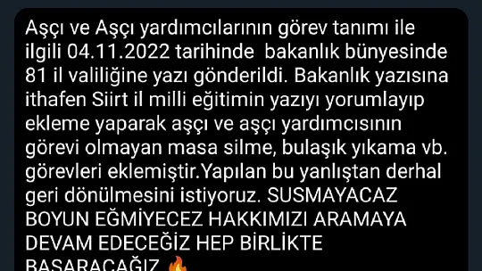 Siirt'te 15 Bin Öğrenciye Yemek Hazırlayan Aşçılardan Milli Eğitimin Kararına Tepki!