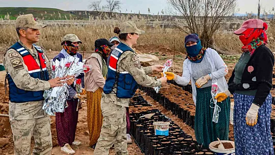 Siirt'te jandarma kadınlara karanfil dağıtarak günlerini kutladı
