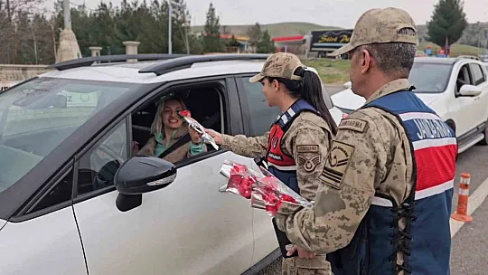 Siirt'te jandarma kadınlara karanfil dağıtarak günlerini kutladı