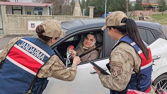 Siirt'te jandarma kadınlara karanfil dağıtarak günlerini kutladı