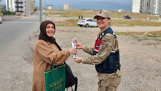 Siirt'te jandarma kadınlara karanfil dağıtarak günlerini kutladı