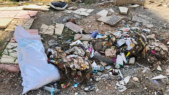 Siirt'te çöpü yanı başındaki çöp bidonlarına dökmeyip insanların geçtiği kaldırıma döktü