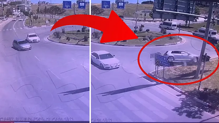 Siirt'te Dönel Kavşakta Kaza: Araba Orta Refüje Çıktı