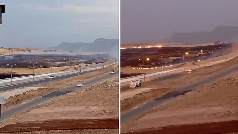 Siirt'te Yol Kenarında Anız Yangını! Rüzgarla Büyüyen Alevler Korkuttu