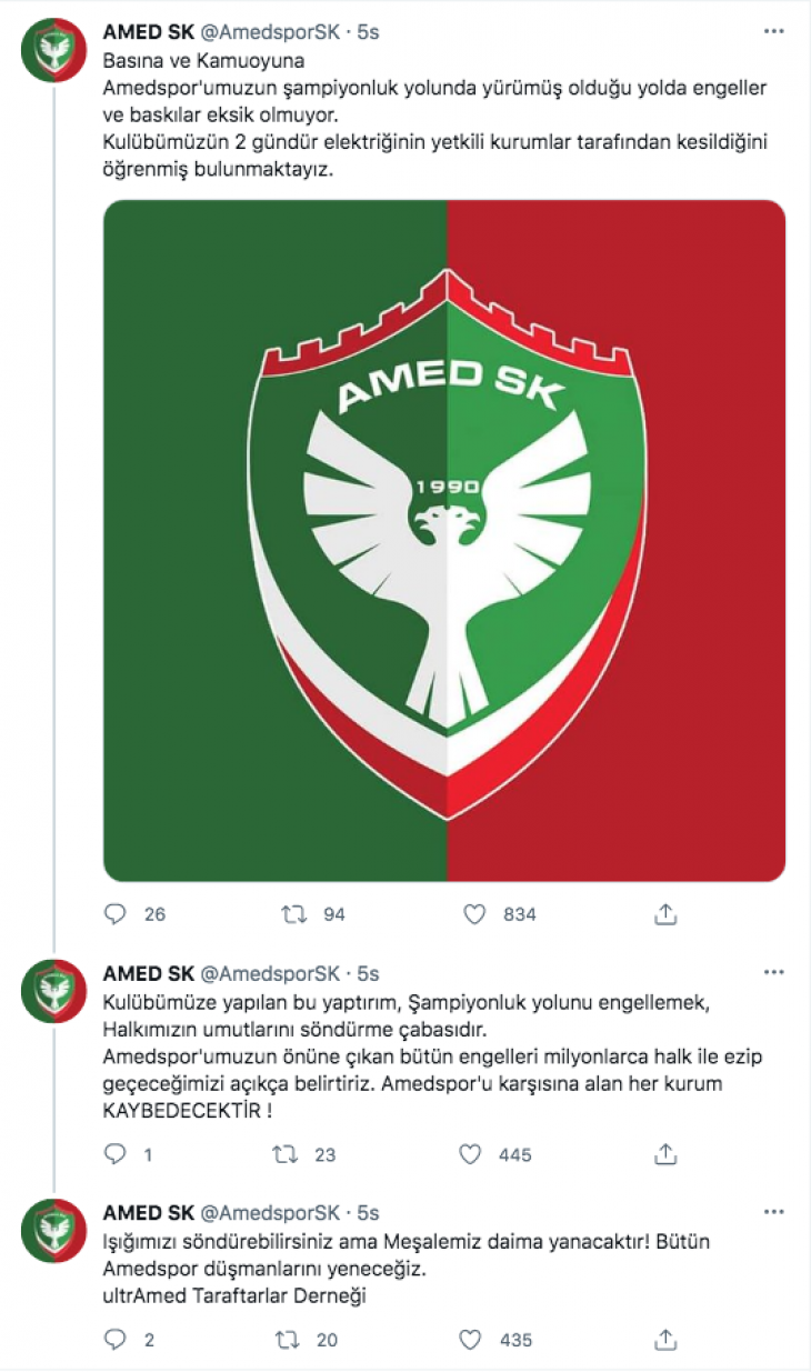 DEDAŞ Amedspor'un elektriğini kesti