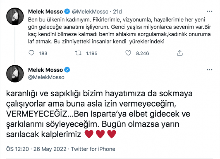 Konseri İptal Edilen Melek Mosso'dan İlk Açıklama: Bir kaç kendini bilmeze kalmadı benim ahlakımı sorgulamak!