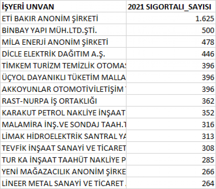 Siirt'te En Çok Sigortalı Personel Çalıştıran Firmalar Belli Oldu! 34 Milyon Ödeyen Firma Var