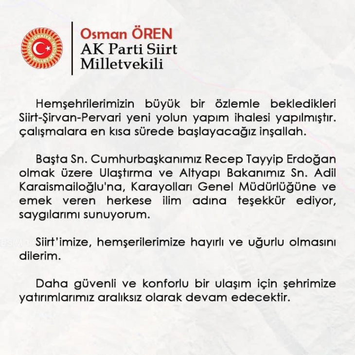 Siirtlileri Sevindiren Gelişme! Siirt-Şirvan-Pervari Yeni Yolun Yapım İhalesi Yapıldı