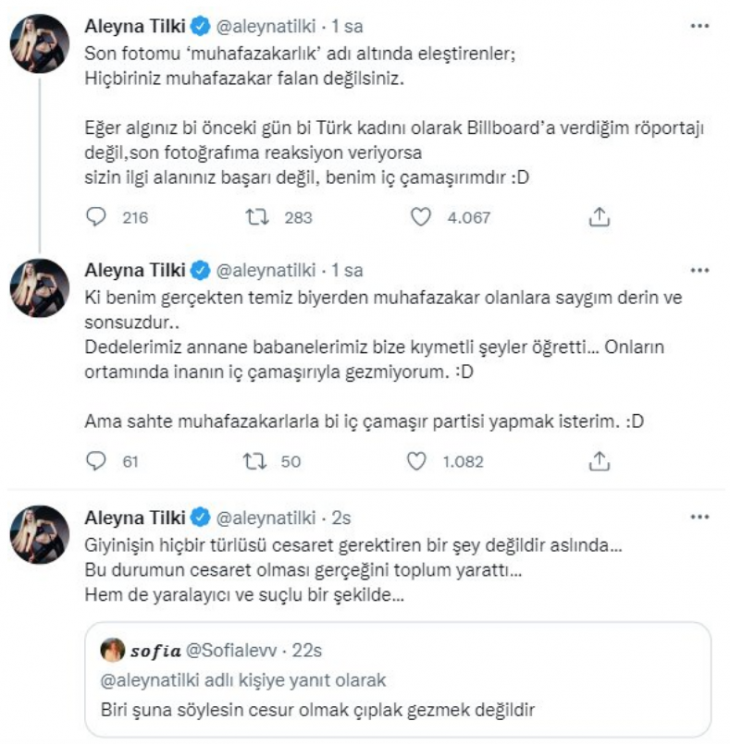 Aleyna Tilki: Hiçbiriniz muhafazakar değilsiniz