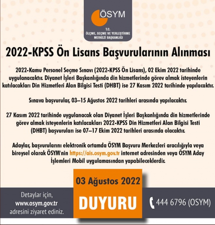 Ön lisans KPSS başvuru ne zaman?