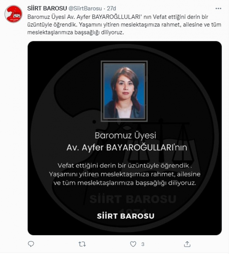 Siirt Barosunda Görevli Avukat Kansere Yenik Düştü!