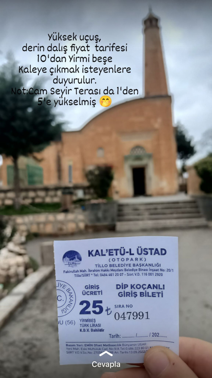 Siirt'te Kaletü-l Üstad Tepesi'ne Giriş Ücreti 10 TL'den 25 TL'ye Yükseldi!