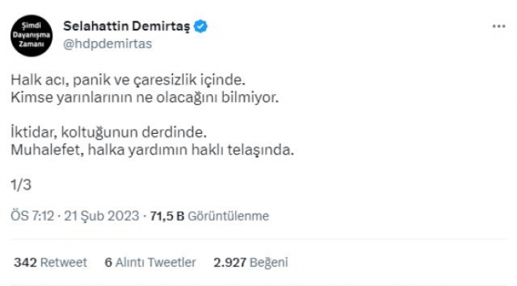 Cezaevindeki Demirtaş'tan Kılıçdaroğlu ve muhalefete birlik çağrısı: Yan yana yürüyün, başka çaremiz yok