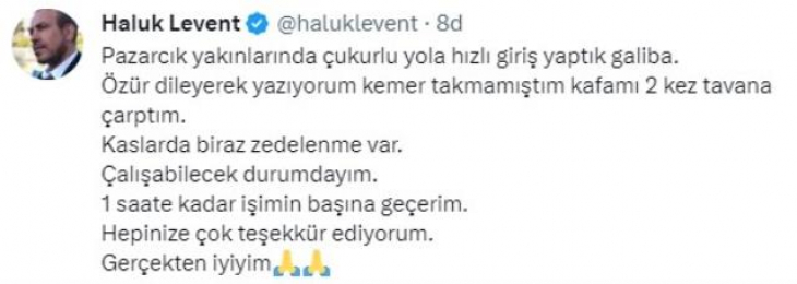 Haluk Levent kaza geçirdi