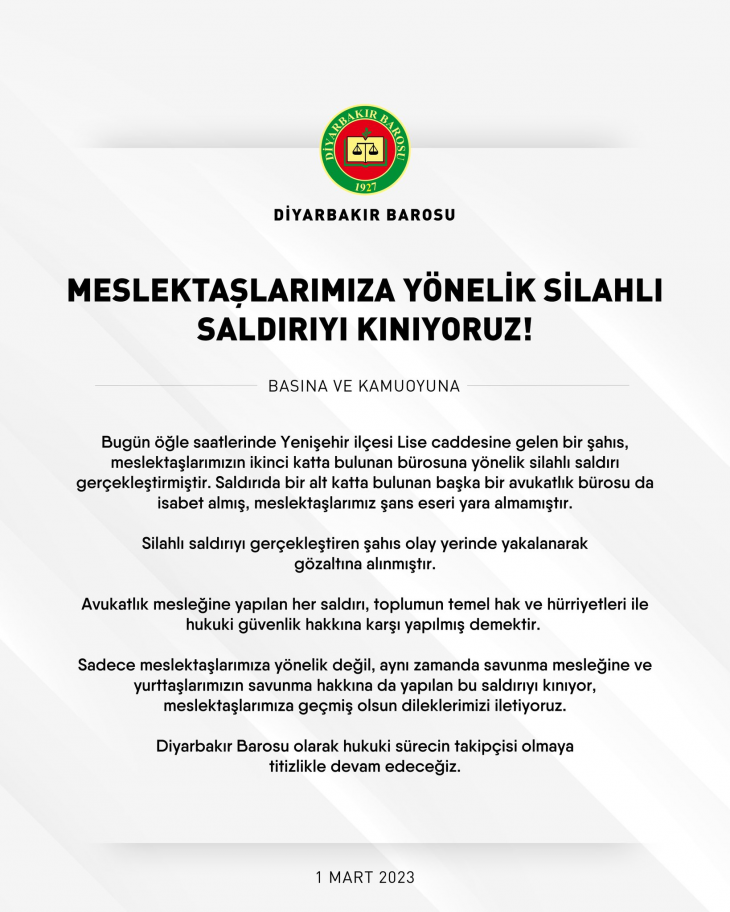 Diyarbakır'da avukatlık bürosuna silahlı saldırı