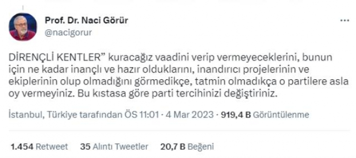 Deprem Uzmanı Naci Görür'den Seçim Tavsiyesi: Depremle ilgili projelerinden tatmin olmadığınız hiçbir partiye oy vermeyin