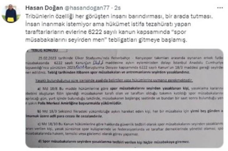 Tebligatlar gitmeye başladı... 'Hükümet istifa' tezahüratı yapan taraftarlara ceza