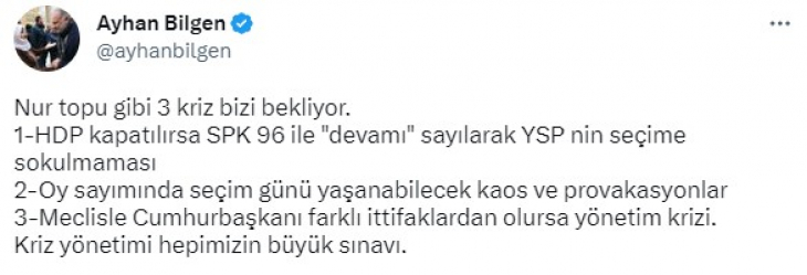 Eski HDP'li Ayhan Bilgen'den çok konuşulacak iddia: Yeşil Sol Parti seçime sokulmayacak