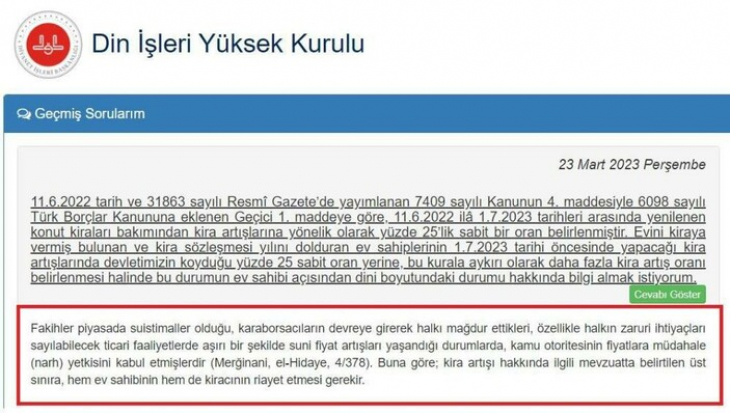 Aşırı kira artışına Diyanet fetvası