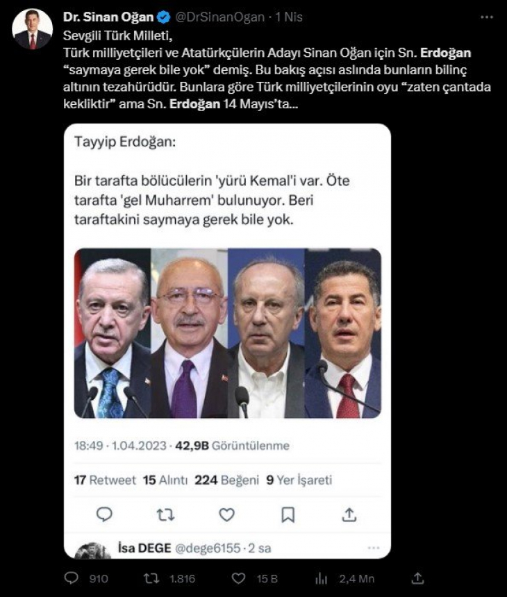 Cumhur İttifakına Desteğini Açıklayan Sinan Oğan'ın Erdoğan Arşivi!