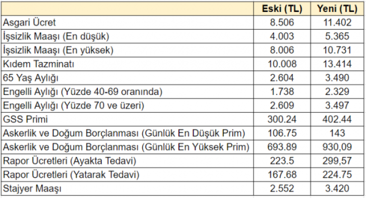 Asgari ücret zammıyla birlikte işsizlik maaşı, kıdem tazminatı, engelli maaşı dahil tüm ödemelerin miktarı değişti