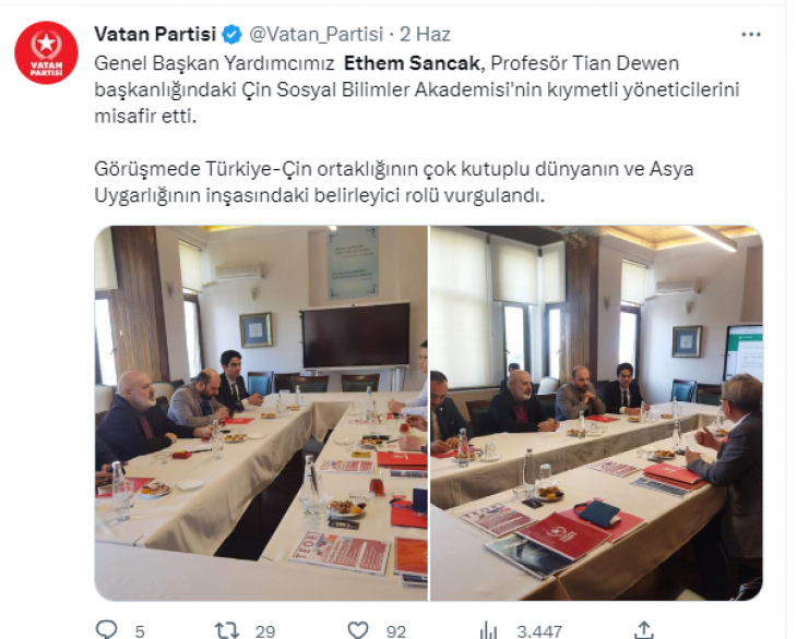 Vatan Partisi Genel Başkan Yardımcısı Sancak, Çinli Akademisyenlerle Bir Araya Geldi!