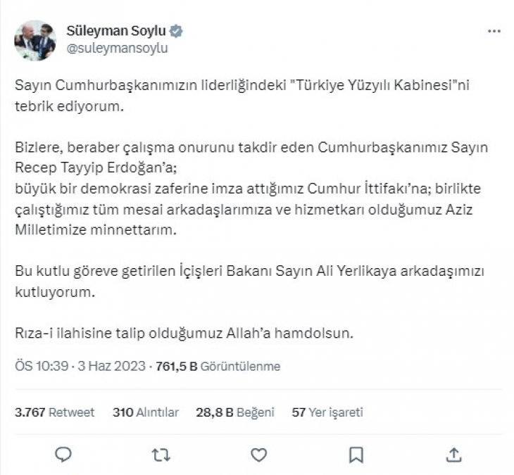 Koltuğunu Ali Yerlikaya'ya devreden Süleyman Soylu'dan ilk açıklama