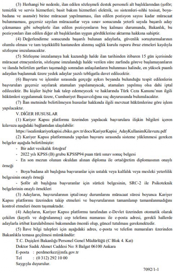 Dışişleri Bakanlığı 50 destek personeli alacak