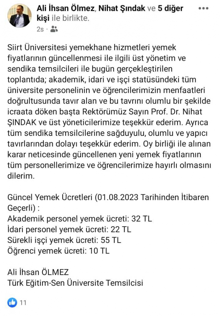 Siirt Üniversitesi'nde Yemek Ücretleri Güncellendi! Rektör, İşçiden Daha Az Ücret Ödeyecek