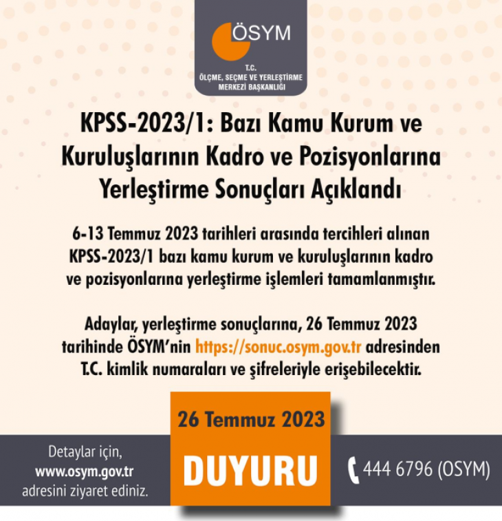 KPSS yerleştirme sonuçları belli oldu