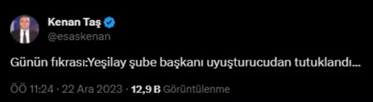 Yeşilay Şube Başkanı, Aracında Uyuşturucu İle Yakalandı ve Tutuklandı