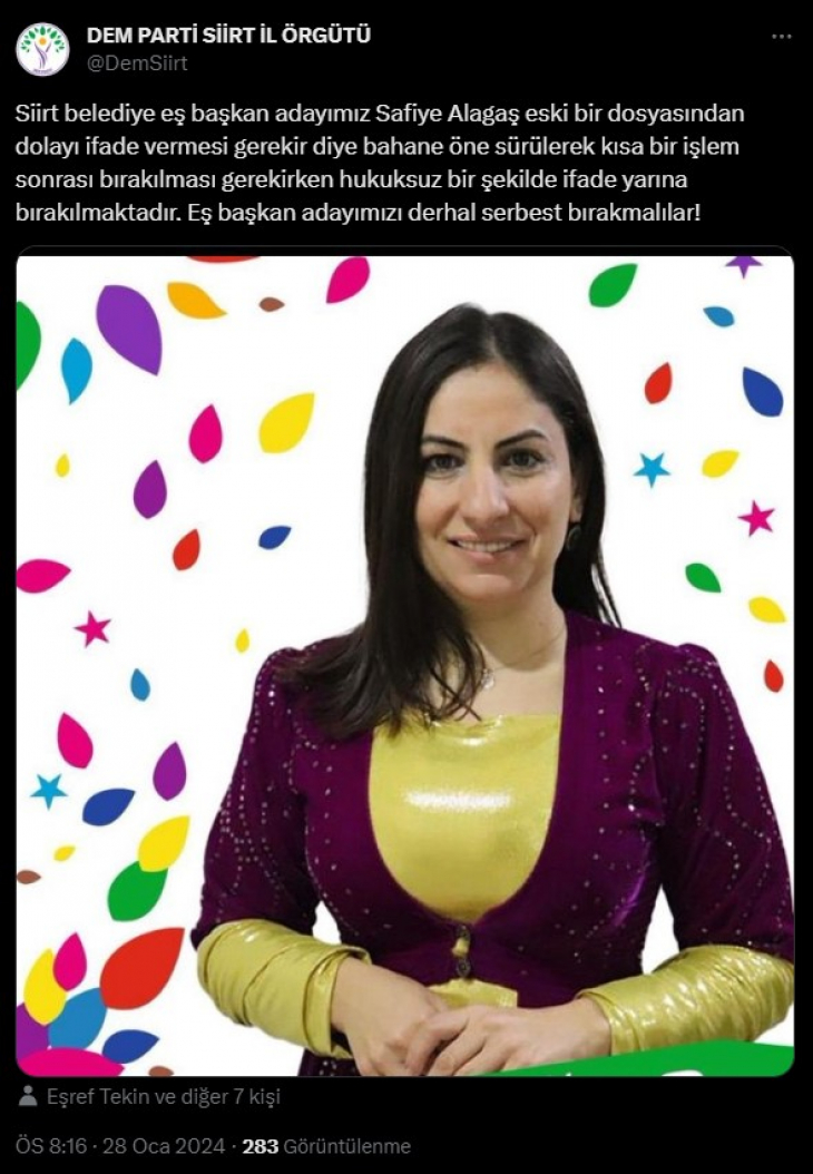 Dem Parti Siirt Belediye Eşbaşkan adayı gözaltına alındı