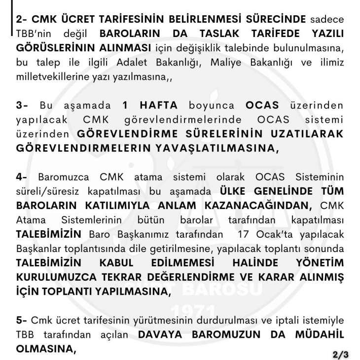 Siirt Barosu CMK ücret tarifesini kabul etmediklerini ve artırılmasını istedi