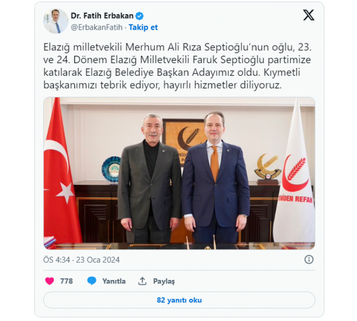 Şeyh Said'in Torunu Faruk Septioğlu Bakın Hangi Partiden Elazığ Belediye Başkan Adayı Oldu