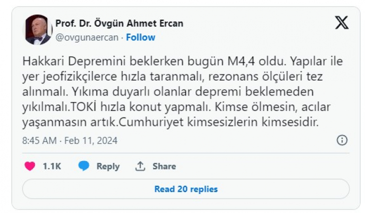 Uzmanlar Naci Görür ve Ahmet Ercan'dan 'Hakkari depremi' yorumu