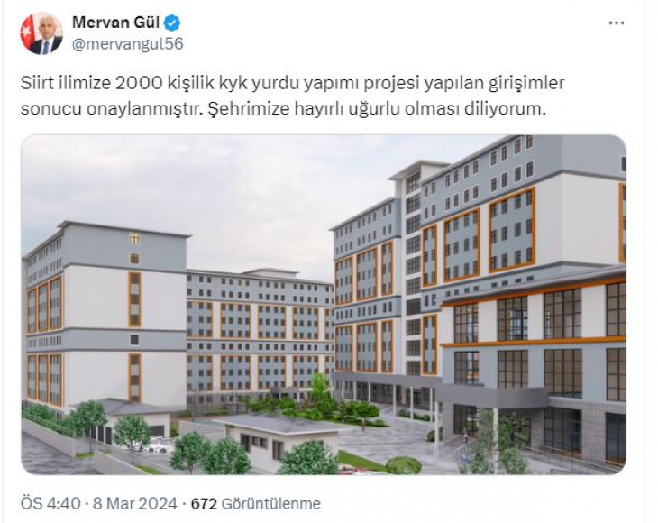 Siirt'te 2 Bin Kişilik KYK Yurdunun Projesi Onaylandı!