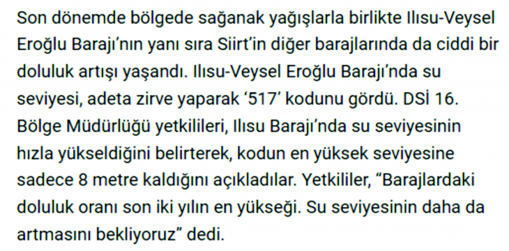 Siirt Ilisu Barajında Su Seviyesi Rekor Kırdı